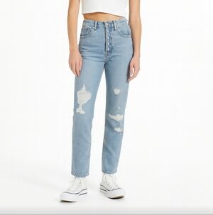 LEVIS Retro Style Button Fly Distressed Jeans, Straight Leg Womens 25x30